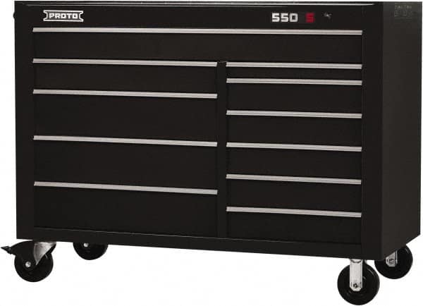 Proto - 26,541 Lb Capacity, 11 Drawer Mobile Workstation - 57" Wide x 25-1/4" Deep x 43" High, Steel, Black - Caliber Tooling