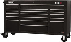 Proto - 30,144 Lb Capacity, 18 Drawer Mobile Power Workstation - 67" Wide x 25-1/4" Deep x 41" High, Steel, Black - Caliber Tooling