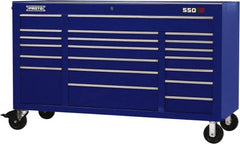 Proto - 30,519 Lb Capacity, 20 Drawer Mobile Workstation - 67" Wide x 25-1/4" Deep x 41" High, Steel, Blue - Caliber Tooling