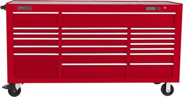 Proto - 39,577 Lb Capacity, 20 Drawer Mobile Workstation - 78-7/8" Wide x 25-1/4" Deep x 43-1/4" High, Steel, Red - Caliber Tooling