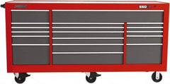 Proto - 48,654 Lb Capacity, 20 Drawer Mobile Power Workstation - 88-1/4" Wide x 27" Deep x 46-3/8" High, Steel, Safety Red & Gray - Caliber Tooling