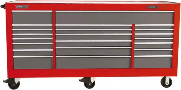 Proto - 48,115 Lb Capacity, 22 Drawer Mobile Workstation - 88-1/4" Wide x 27" Deep x 46-3/8" High, Steel, Safety Red & Gray - Caliber Tooling