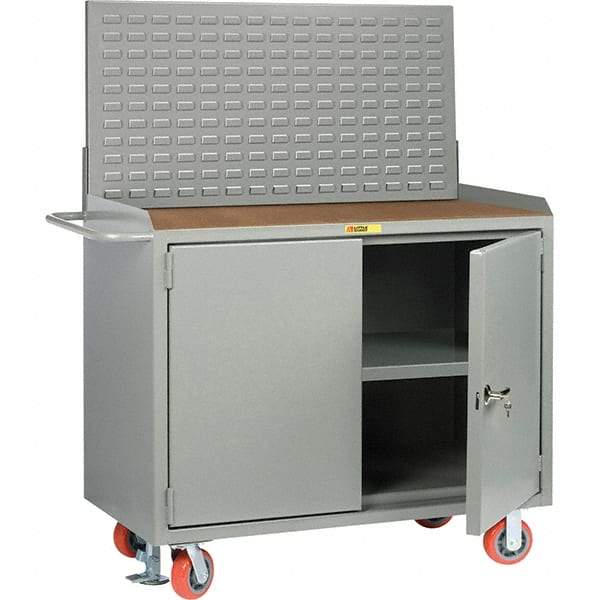 Little Giant - 3,600 Lb Capacity, 3 Shelf, 2 Door Mobile Bench Cabinet with Louvered Panel - 41" Wide x 24" Deep x 43" High, Steel, Gray - Caliber Tooling