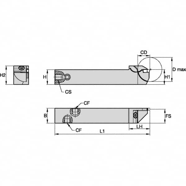 Kennametal - External Thread, 16mm Max Cut of Depth, 3mm Min Groove Width, 125mm OAL, Right Hand Indexable Grooving Cutoff Toolholder - 20mm Shank Height x 20mm Shank Width, EG0300M03P02 Insert Style, EVSC Toolholder Style, Series Beyond Evolution - Caliber Tooling