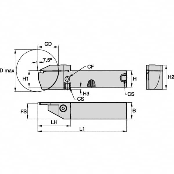 Kennametal - External Thread, 16mm Max Cut of Depth, 3mm Min Groove Width, 5" OAL, Right Hand Indexable Grooving Cutoff Toolholder - 1/2" Shank Height x 1/2" Shank Width, EG0300M03P02 Insert Style, EVSC Toolholder Style, Series Beyond Evolution - Caliber Tooling