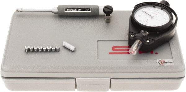 SPI - 9 Anvil, 0.24 to 0.4" Dial Bore Gage - 0.0005" Graduation, 2" Gage Depth, Accurate to 0.0006", Carbide Ball - Caliber Tooling