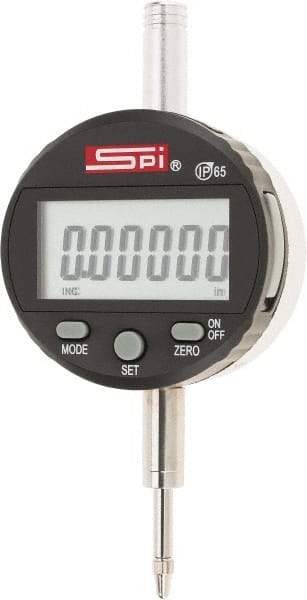 SPI - 0 to 1/2" Range, 0.00005" Graduation, Electronic Drop Indicator - Flat & Lug Back, Accurate to 0.00016", Inch & Metric System, Digital Display - Caliber Tooling