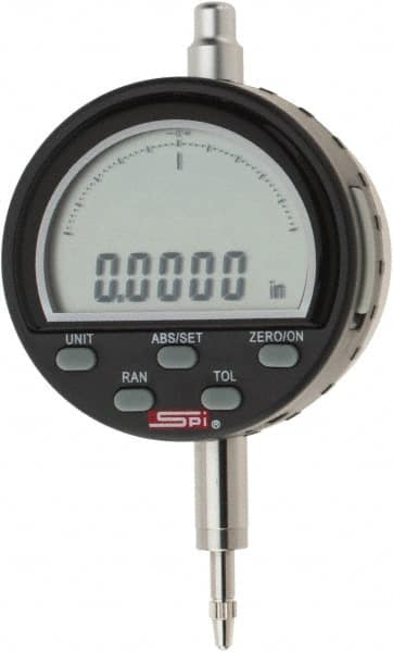 SPI - 0 to 1/4" Range, 0.0001" Graduation, Electronic Drop Indicator - Flat & Lug Back, Accurate to 0.0003", Inch & Metric System, Digital Display - Caliber Tooling