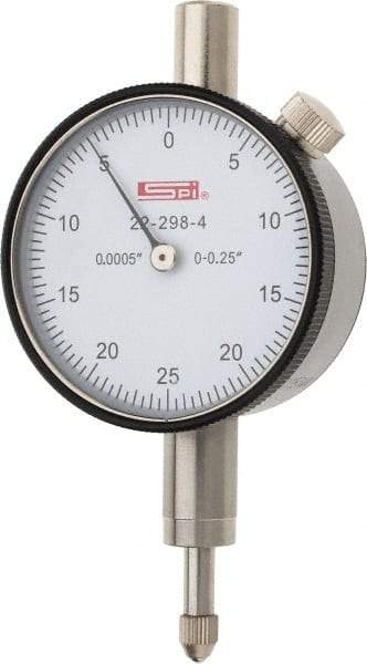 SPI - 1/4" Range, 0-25-0 Dial Reading, 0.0005" Graduation Dial Drop Indicator - 1.61" Dial, 0.05" Range per Revolution, 0.0005" Accuracy, Includes NIST Traceability Certification - Caliber Tooling