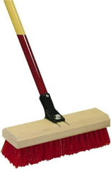 Harper Brush - 2-1/2" Bristle Length, Polypropylene Deck Scrub Brush - 54" Long x 12" Wide Head, 60" OAL, Straight Handle, Red, Wood Block - Caliber Tooling