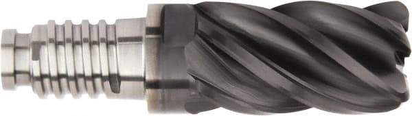 Kennametal - 1-1/4" Mill Diam, 1-7/8" LOC, 111.7mm OAL, 5 Flute Square End Mill Head - Duo-Lock 32 Connection, Solid Carbide, AlTiN Finish, Right Hand Flute, Spiral Flute, Centercutting, 39° Helix, Series UCDV - Caliber Tooling