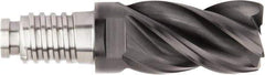 Kennametal - 16mm Diam, 24mm LOC, 4 Flute, 1.5mm Corner Radius End Mill Head - Solid Carbide, AlTiN Finish, Duo-Lock 16 Connection, Spiral Flute, 37 & 39° Helix, Centercutting - Caliber Tooling