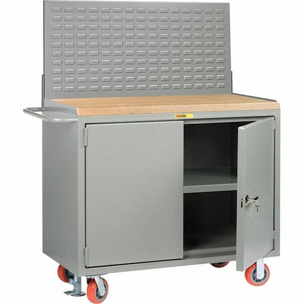 Little Giant - 3,600 Lb Capacity, 3 Shelf, 2 Door Mobile Bench Cabinet with Louvered Panel - 41" Wide x 24" Deep x 43" High, Steel, Gray - Caliber Tooling