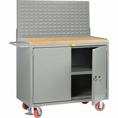 Little Giant - 3,600 Lb Capacity, 3 Shelf, 2 Door Mobile Bench Cabinet with Louvered Panel - 53" Wide x 24" Deep x 43" High, Steel, Gray - Caliber Tooling