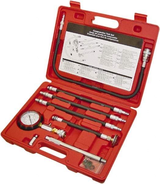 Lang - 8 Piece Dial Engine Compression Test Kit - 300 Max Pressure, 0 to 300 PSI (0 to 21 Kg/cm2) Scale - Caliber Tooling