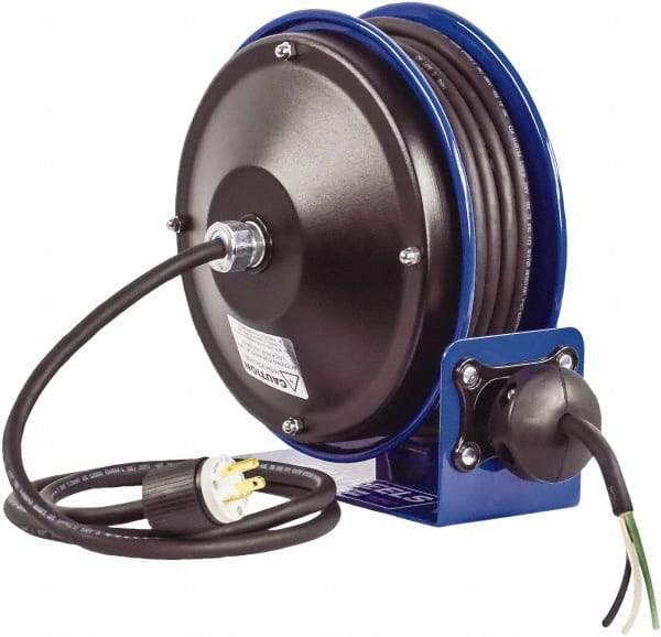 CoxReels - 16 AWG, 30' Cable Length, Cord & Cable Reel without Cable - 0 Outlets, 13 Amps, 300 Volts, SJO Cable, Blue Reel, Spring Driven Reel - Caliber Tooling