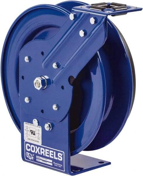 CoxReels - 10 AWG, 50' Cable Length, Cord & Cable Reel without Cable - 0 Outlets, 35 Amps, 115 Volts, SO Cable, Blue Reel, Spring Driven Reel - Caliber Tooling