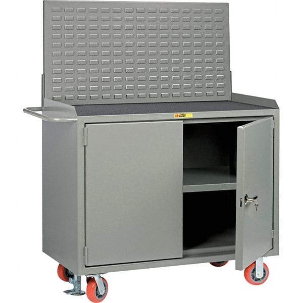 Little Giant - 3,600 Lb Capacity, 3 Shelf, 2 Door Mobile Bench Cabinet with Louvered Panel - 53" Wide x 24" Deep x 43" High, Steel, Gray - Caliber Tooling