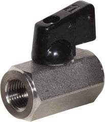 Value Collection - 1/2" Pipe, Standard Port, Stainless Steel Miniature Ball Valve - Inline - Two Way Flow, FNPT x FNPT Ends, Wedge Handle, 800 WOG, 150 WSP - Caliber Tooling