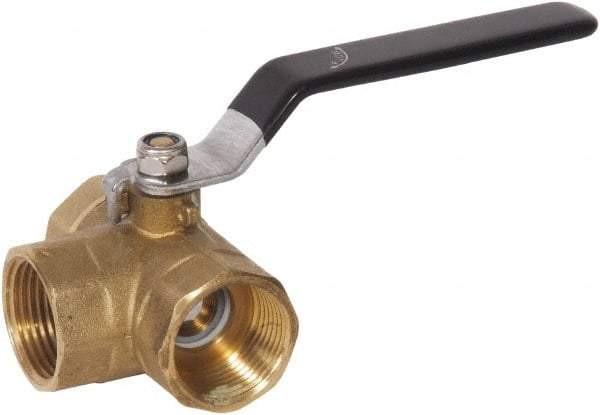 Value Collection - 3/4" Pipe, Standard Port, Brass Diverter Ball Valve - Inline - Three Way Flow, FNPTF x FNPTF x FNPTF Ends, Lever Handle, 600 WOG, 150 WSP - Caliber Tooling