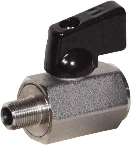 Value Collection - 1/4" Pipe, Full Port, Stainless Steel Miniature Ball Valve - Inline - Two Way Flow, MNPT x FNPT Ends, Wedge Handle, 1,000 WOG, 150 WSP - Caliber Tooling