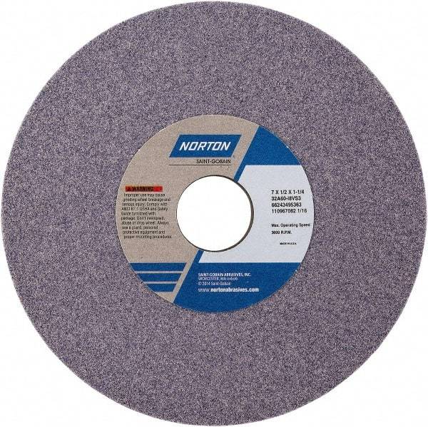 Norton - 7" Diam x 1-1/4" Hole x 1/4" Thick, K Hardness, 80 Grit Surface Grinding Wheel - Aluminum Oxide, Type 1, Medium Grade, Vitrified Bond - Caliber Tooling