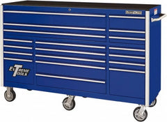 EXTREME TOOLS - 19 Drawer Steel/Aluminum Tool Roller Cabinet - 72" Wide x 47" High x 25" Deep, Ball Bearing Drawer Slides, Blue - Caliber Tooling