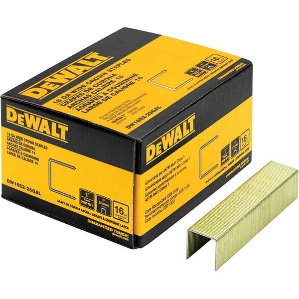 DeWALT - 1" Long x 1/16" Wide, 16 Gauge Crowned Construction Staple - Steel, Galvanized Finish - Caliber Tooling