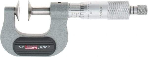 SPI - 0 to 1", Ratchet Stop Thimble, Mechanical Disc Micrometer - 0.0001" Accuracy, 0.79" Disc, 0.0001" Resolution, 0.31" Spindle Diam, Steel Face, NIST Traceability Certification Included - Caliber Tooling