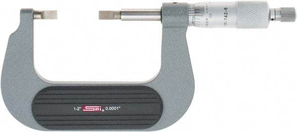 SPI - 1" to 2" Mechanical Painted Blade Micrometer - 0.0002" Accuracy, 0.03" Blade Thickness, Ratchet Stop Thimble - Caliber Tooling