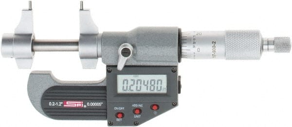 SPI - 0.2 to 1.2" Range, 0.00005" Resolution, Ratchet Stop Thimble, Electronic Inside & Tubular Micrometer - Caliber Tooling