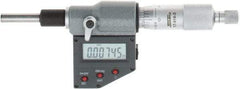 SPI - 0 to 25mm Range, 6.5mm Spindle Diameter, 28.5mm Spindle Length, 160mm OAL, Electronic Micrometer Head - 0.00005" Resolution, 0.0001" Accuracy, Carbide Measuring Face, Data Output - Caliber Tooling