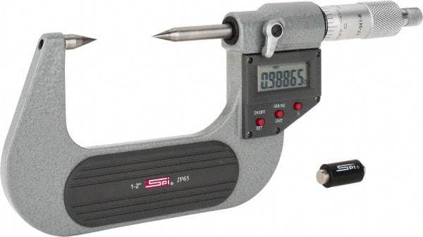 SPI - 1 to 2 Inch, Ratchet Stop, Electronic Point Micrometer - Accurate up to 0.0002 Inch, 30° Point Angle - Caliber Tooling