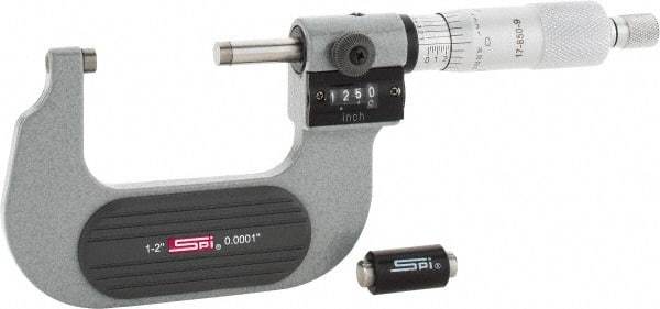 SPI - 1 to 2" Range, 0.0001" Graduation, Mechanical Outside Micrometer - Ratchet Stop Thimble, 1.26" Throat Depth, Accurate to 0.0002", Digital Counter - Caliber Tooling