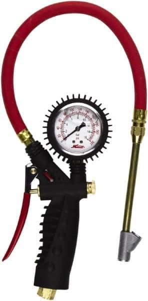 Milton - 0 to 230 psi Dial Straight Foot Dual Head Tire Pressure Gauge - 15' Hose Length - Caliber Tooling