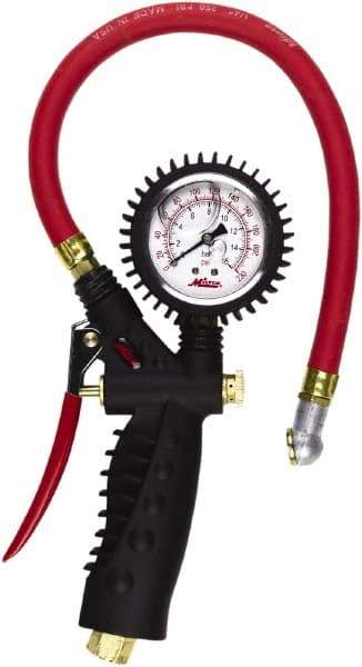 Milton - 0 to 230 psi Dial Ball Foot Tire Pressure Gauge - 15' Hose Length - Caliber Tooling