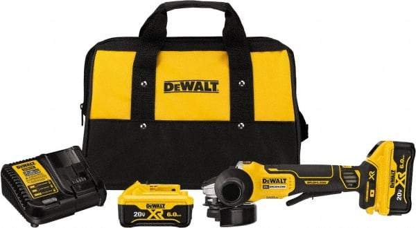 DeWALT - 4-1/2" Wheel Diam, 9,000 RPM, Cordless Angle & Disc Grinder - 5/8-11 Spindle, 20 Volts - Caliber Tooling