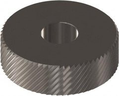 Made in USA - 5/8" Diam, 90° Tooth Angle, 25 TPI, Beveled Face, Form Type Cobalt Right-Hand Diagonal Knurl Wheel - 1/4" Face Width, 1/4" Hole, Circular Pitch, 30° Helix, Ferritic Nitrocarburizing Finish, Series GK - Exact Industrial Supply