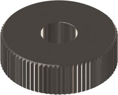 Made in USA - 3/4" Diam, 90° Tooth Angle, 30 TPI, Beveled Face, Form Type Cobalt Straight Knurl Wheel - 3/8" Face Width, 1/4" Hole, Circular Pitch, 0° Helix, Ferritic Nitrocarburizing Finish, Series KP - Exact Industrial Supply