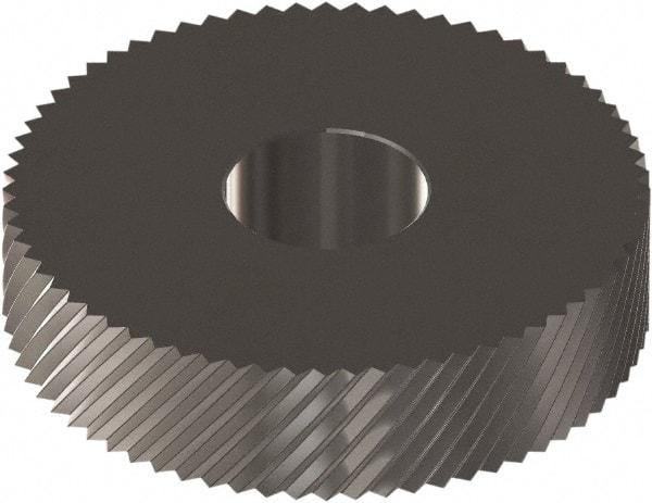 Made in USA - 1" Diam, 90° Tooth Angle, 14 TPI, Standard (Shape), Form Type Cobalt Right-Hand Diagonal Knurl Wheel - 0.236" Face Width, 5/16" Hole, Circular Pitch, 30° Helix, Ferritic Nitrocarburizing Finish, Series OS - Exact Industrial Supply