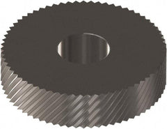 Made in USA - 1" Diam, 90° Tooth Angle, 16 TPI, Standard (Shape), Form Type Cobalt Right-Hand Diagonal Knurl Wheel - 0.236" Face Width, 5/16" Hole, Circular Pitch, 30° Helix, Ferritic Nitrocarburizing Finish, Series OS - Exact Industrial Supply