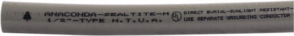 Anaconda Sealtite - 1/2" Trade Size, 100' Long, Flexible Liquidtight Conduit - Galvanized Steel & PVC, 1/2" ID, Gray - Caliber Tooling