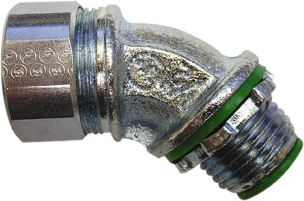 Anaconda Sealtite - 3" Trade, Zinc Plated Steel Threaded 45° Liquidtight Conduit Connector - Insulated - Caliber Tooling