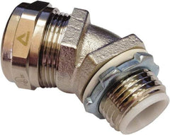 Anaconda Sealtite - 1" Trade, Nickel Plated Brass Threaded Angled Liquidtight Conduit Connector - Partially Insulated - Caliber Tooling