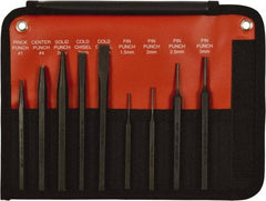 Mayhew - 9 Piece, 9/32 to 5/32", Pin Punch Set - Hex Shank, Steel, Comes in Kit Bag - Caliber Tooling