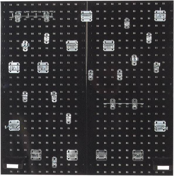 Triton - 18" Wide x 36" High Peg Board Kit - 2 Panels, 28 Hooks, Steel with Epoxy Coating, Black - Caliber Tooling