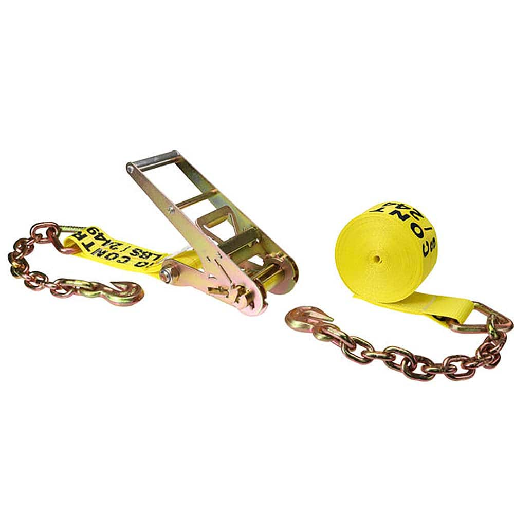 US Cargo Control - Slings & Tiedowns (Load-Rated); Type: Ratchet Tie Down ; Length (Feet): 20 ; Basket Capacity (Lb.): 5400 ; Material: Polyester ; Color: Yellow - Exact Industrial Supply