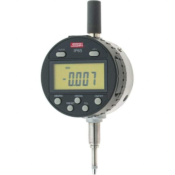 SPI - 0 to 1/2" Range, 0.00005" Graduation, Electronic Drop Inidicator - Flat & Lug Back, 0.00016" Accuracy, Digital Display, Inch & Metric - Caliber Tooling