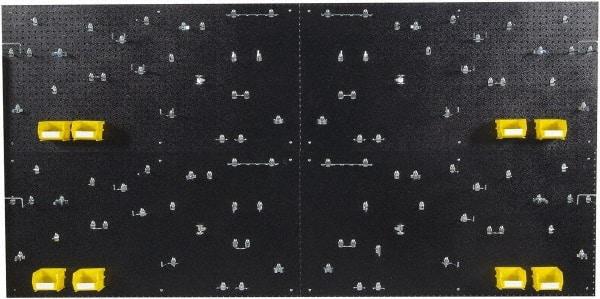 Triton - 24" Wide x 48" High Peg Board Kit - 4 Panels, 96 Hooks, Polyethylene, Black - Caliber Tooling