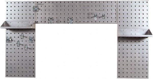 Triton - 30" Wide x 55" High Peg Board Strip - 3 Panels, 9 Hooks, Steel with Epoxy Coating, Silver - Caliber Tooling